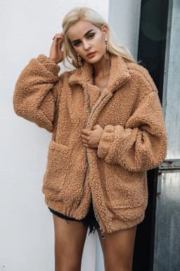 image-Faux lambswool oversized jacket coat Winter black warm hairly jacket