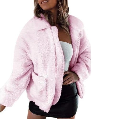 image-Faux lambswool oversized jacket coat Winter black warm hairly jacket