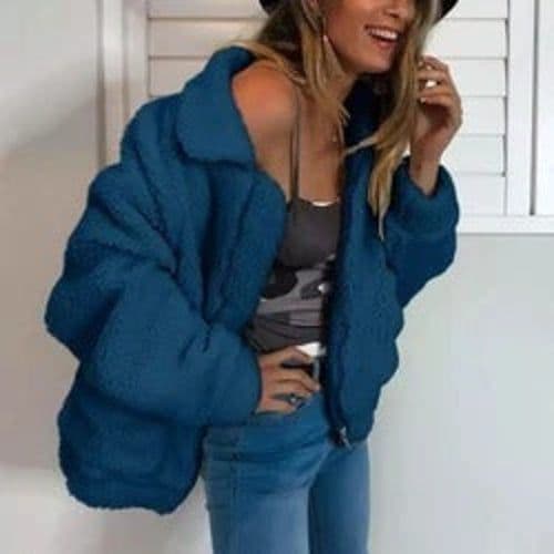 image-Faux lambswool oversized jacket coat Winter black warm hairly jacket