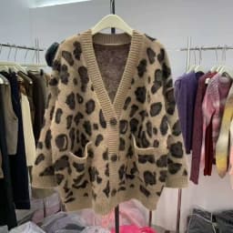 image-Leopard Print Thick Warm Coat Loose Lazy Knitted Cardigan Sweater
