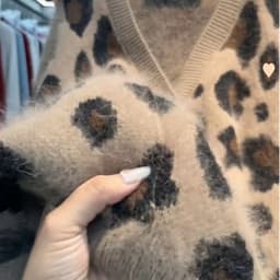 image-Leopard Print Thick Warm Coat Loose Lazy Knitted Cardigan Sweater