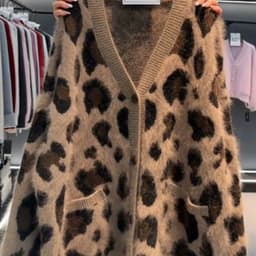 image-Leopard Print Thick Warm Coat Loose Lazy Knitted Cardigan Sweater