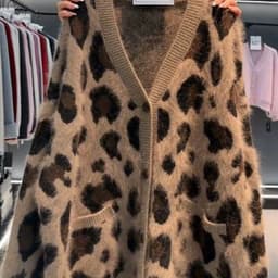 image-Leopard Print Thick Warm Coat Loose Lazy Knitted Cardigan Sweater