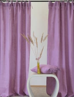 image-Deep Rose linen curtain with tie tops