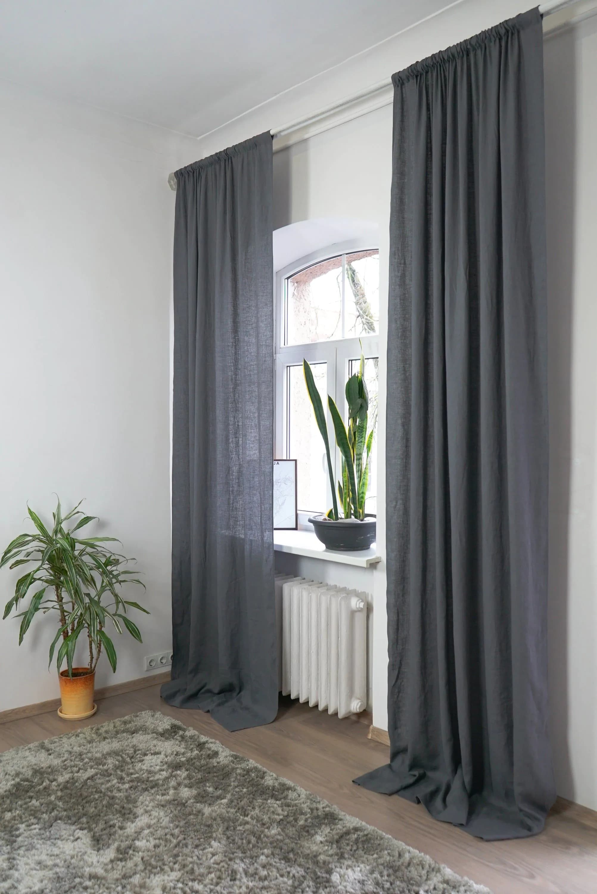 image-Safari Green linen curtain with rod pocket