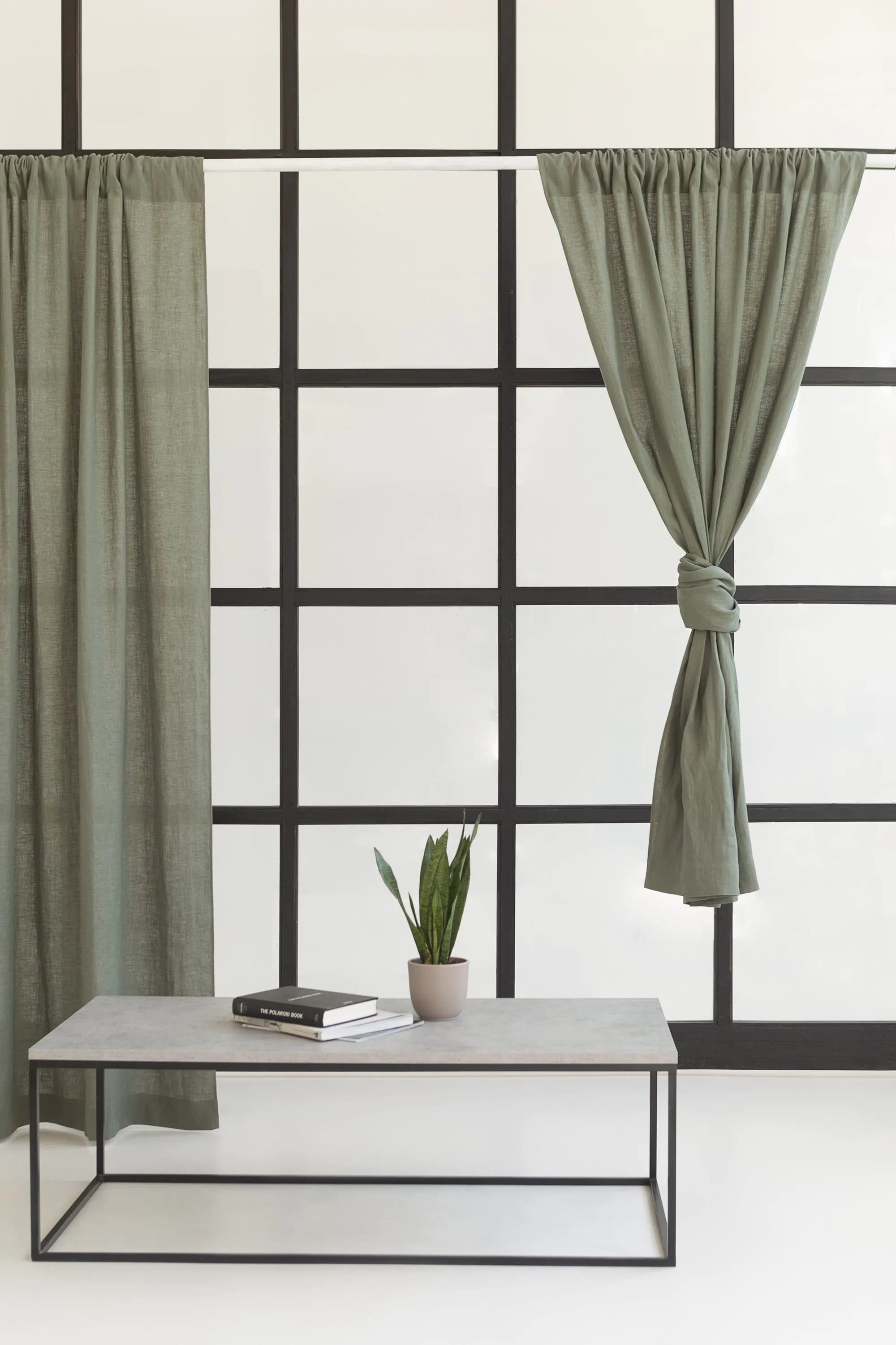 image-Safari Green linen curtain with rod pocket