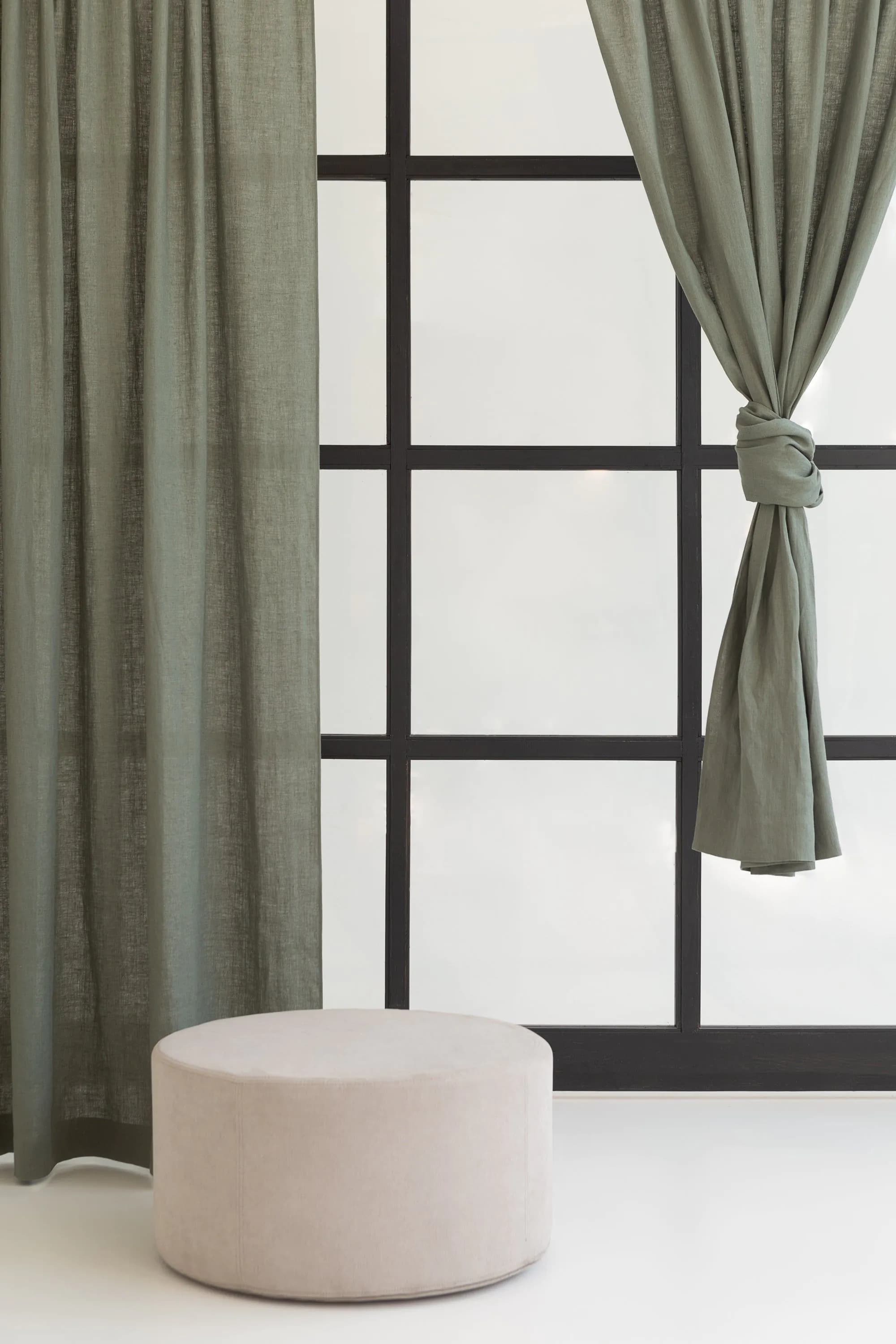 image-Safari Green linen curtain with rod pocket