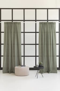 image-Safari Green linen curtain with rod pocket