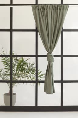image-Safari Green linen curtain with rod pocket