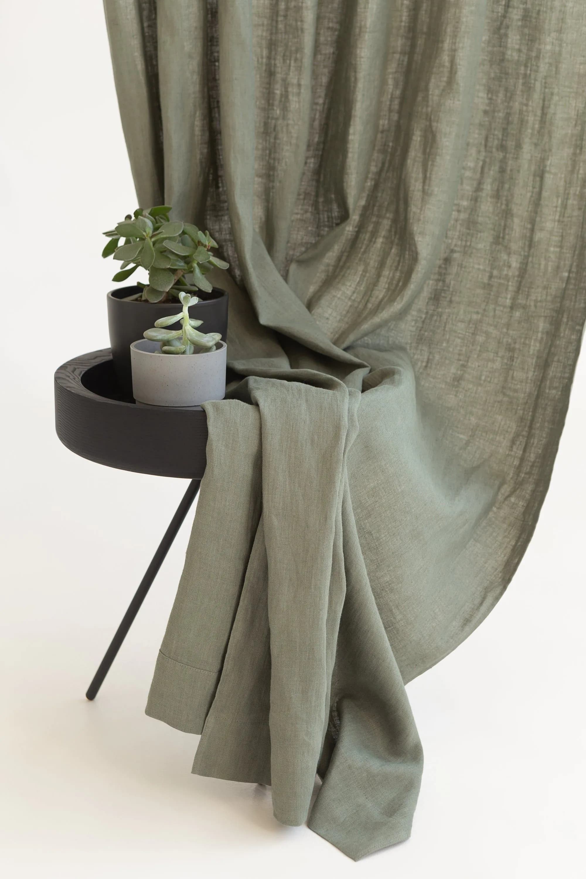 image-Safari Green linen curtain with rod pocket