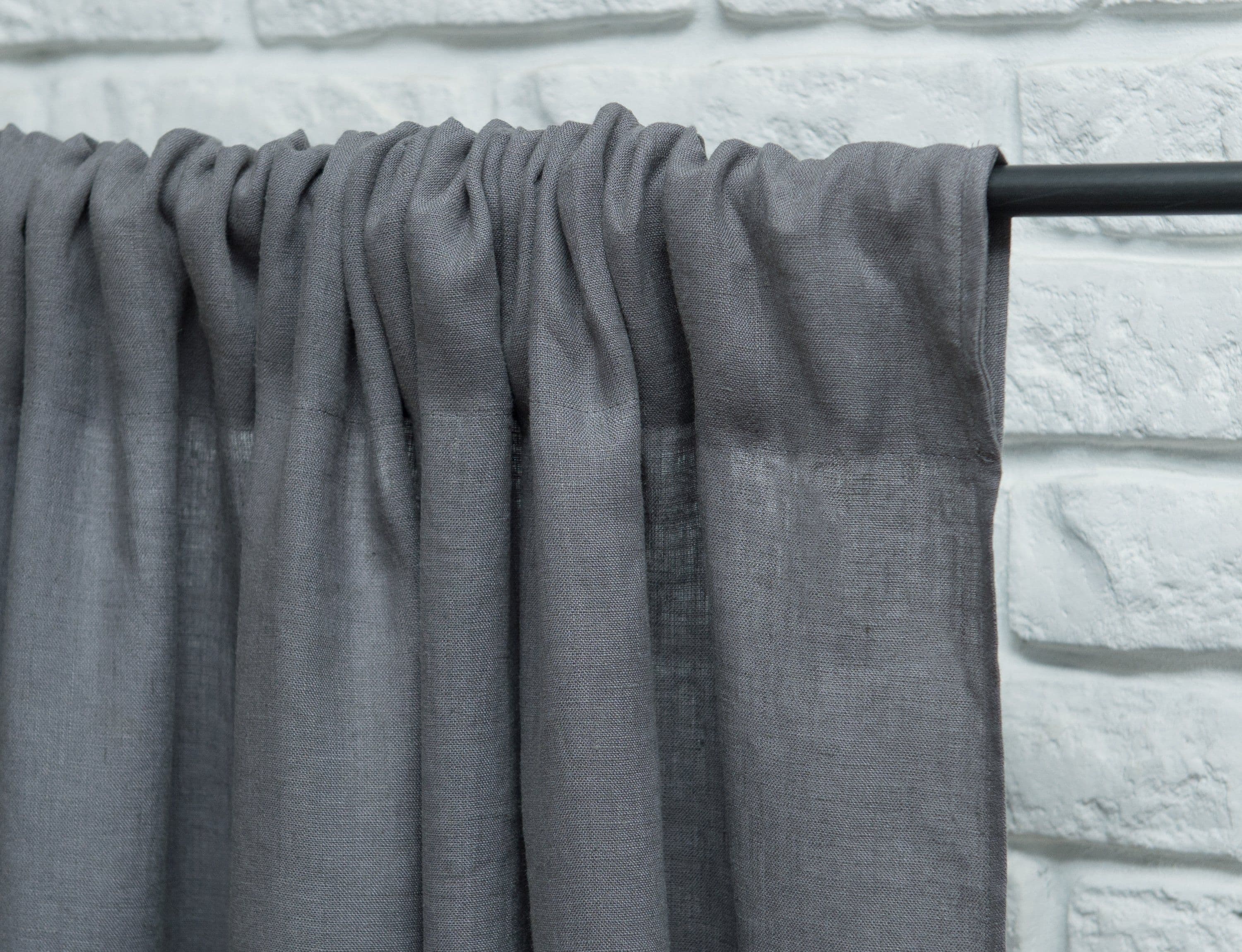 image-Safari Green linen curtain with rod pocket