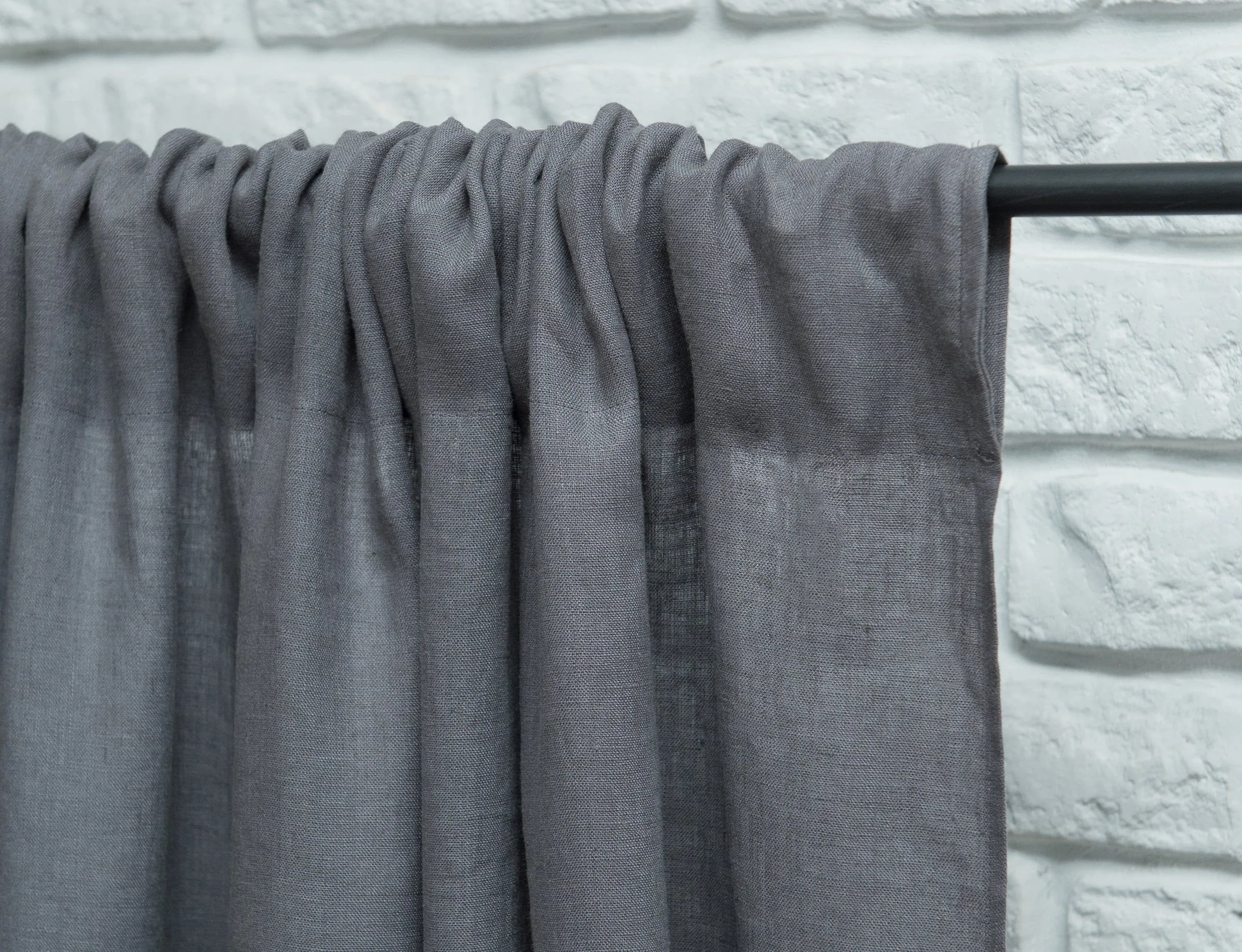 image-Safari Green linen curtain with rod pocket