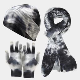 image-Tie-dye Knitted Hat Gloves Scarf Set Ladies