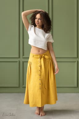 image-Taormina Honey Linen Crop Top and Midi Skirt Set