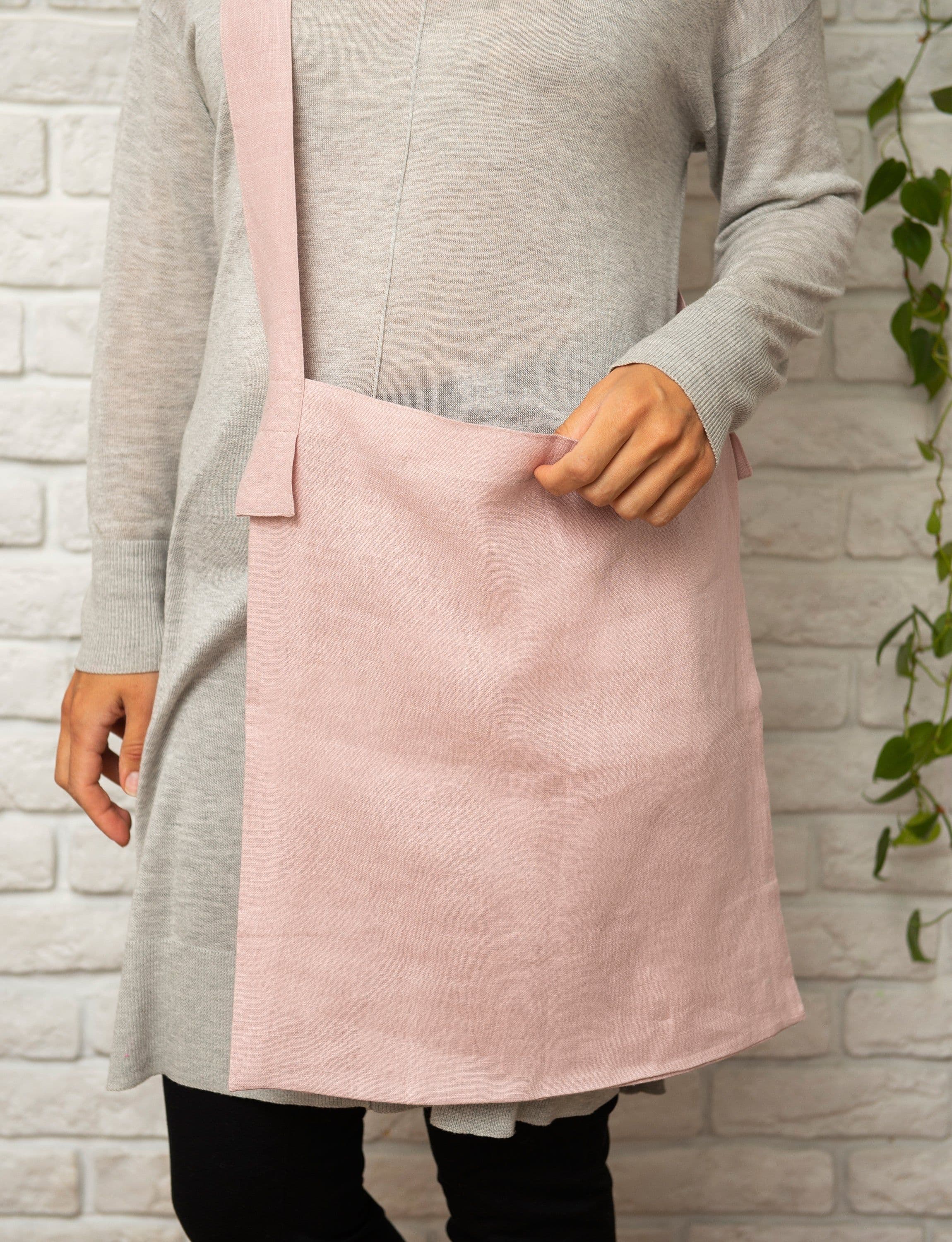 image-Pale Pink crossbody linen bag