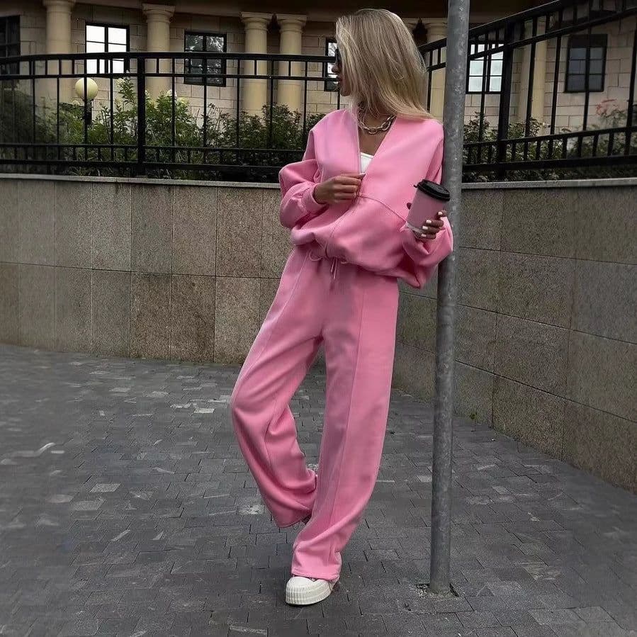 image-Fall Women's Clothing Zipper Casual Sweater Two-piece Set