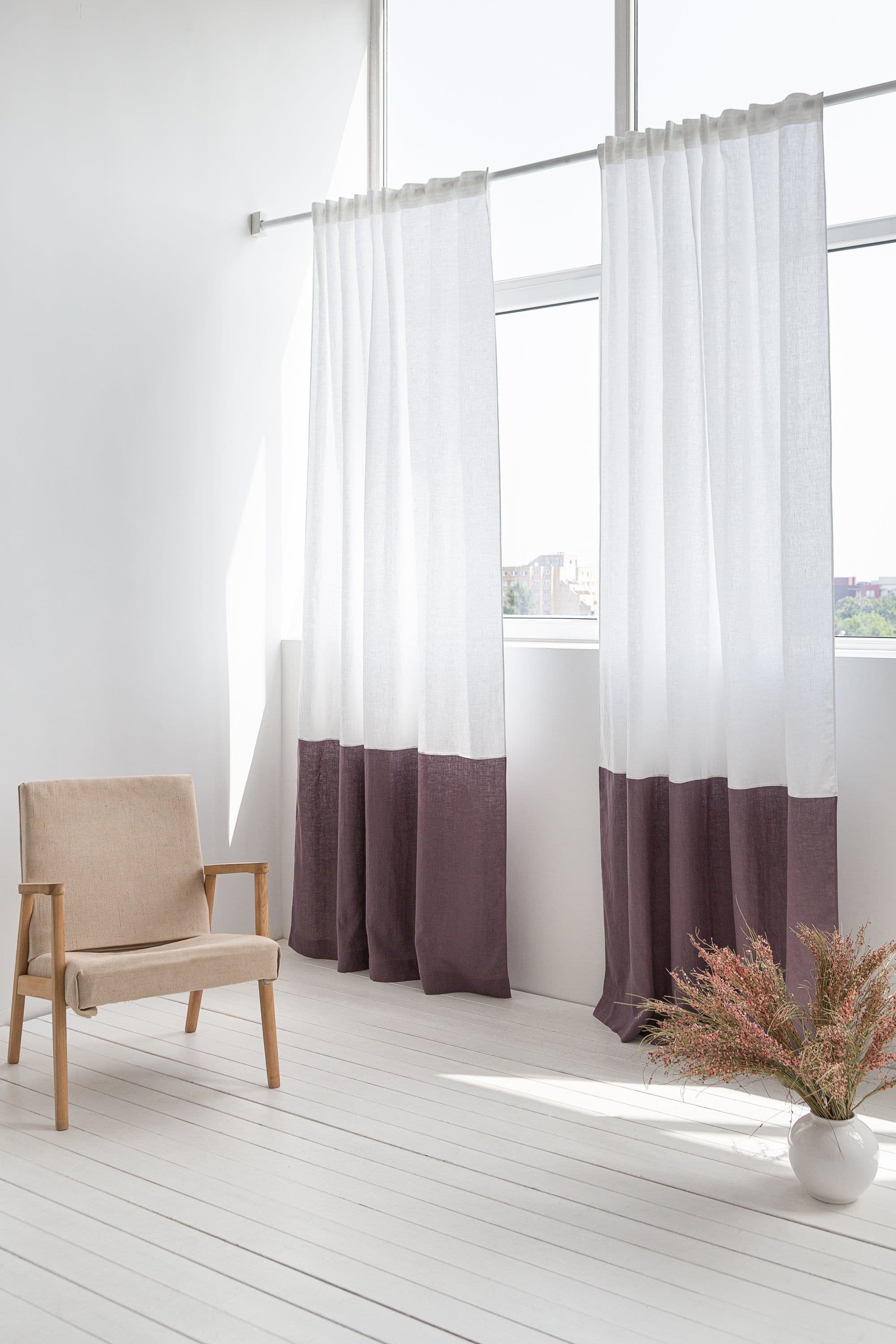 image-Snow White and Natural Light linen curtains with tape, two tones