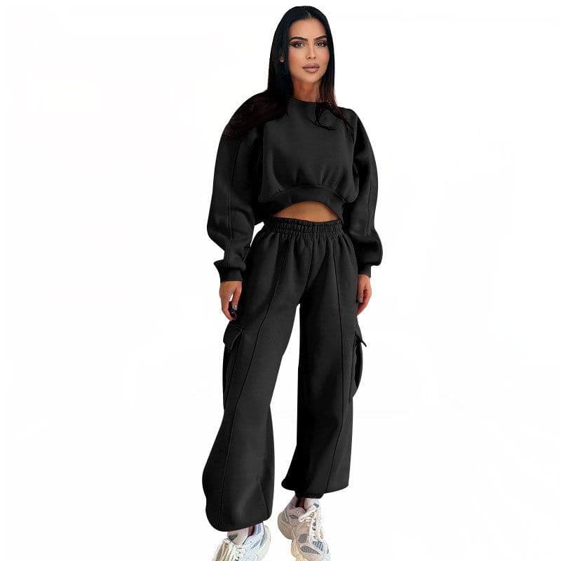 image-European And American Autumn New Round Neck High Waist Sweater Pocket