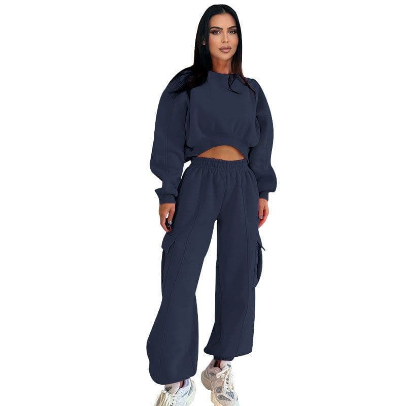 image-European And American Autumn New Round Neck High Waist Sweater Pocket