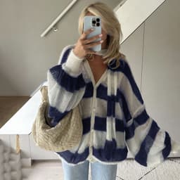 image-Loose And Idle Striped Sweater Cardigan With Scarf