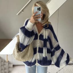 image-Loose And Idle Striped Sweater Cardigan With Scarf