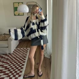 image-Loose And Idle Striped Sweater Cardigan With Scarf