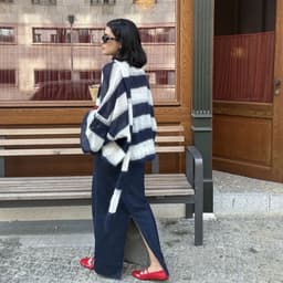 image-Loose And Idle Striped Sweater Cardigan With Scarf