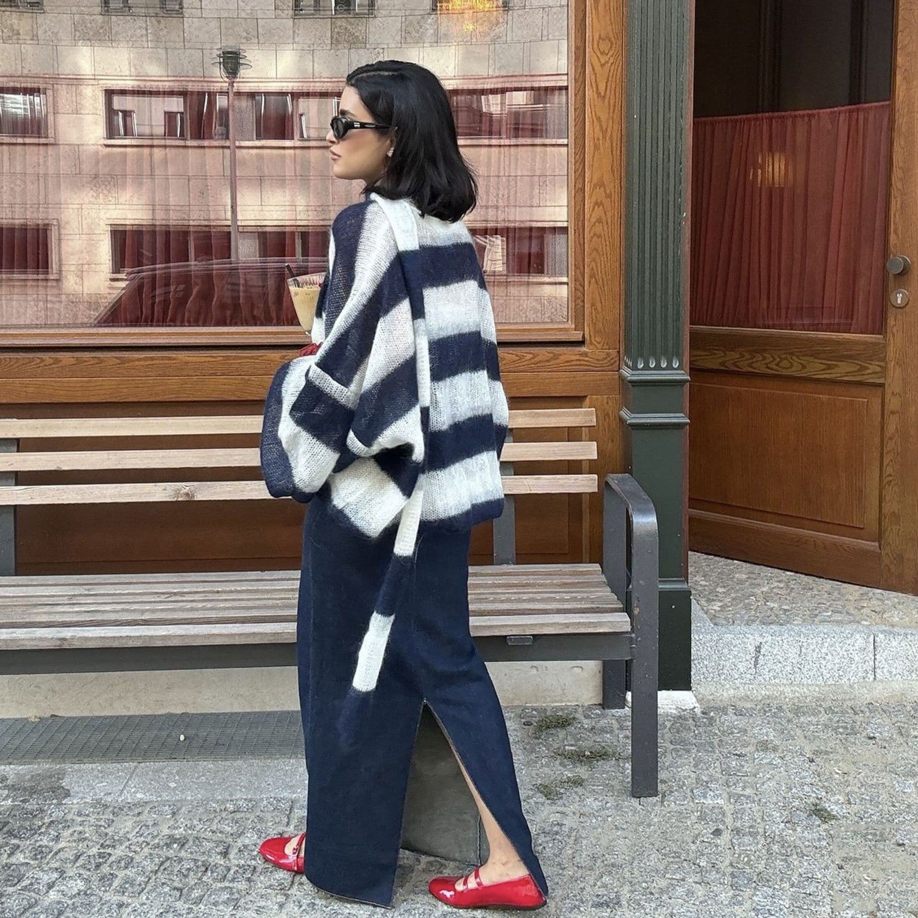 image-Loose And Idle Striped Sweater Cardigan With Scarf