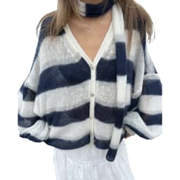 image-Loose And Idle Striped Sweater Cardigan With Scarf