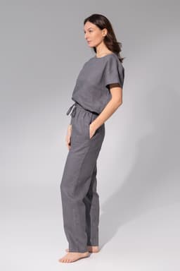 image-Ice Blue linen / Natural Linen Pajama set / Linen loungewear / Linen
