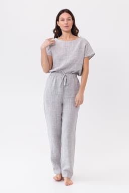image-Ice Blue linen / Natural Linen Pajama set / Linen loungewear / Linen