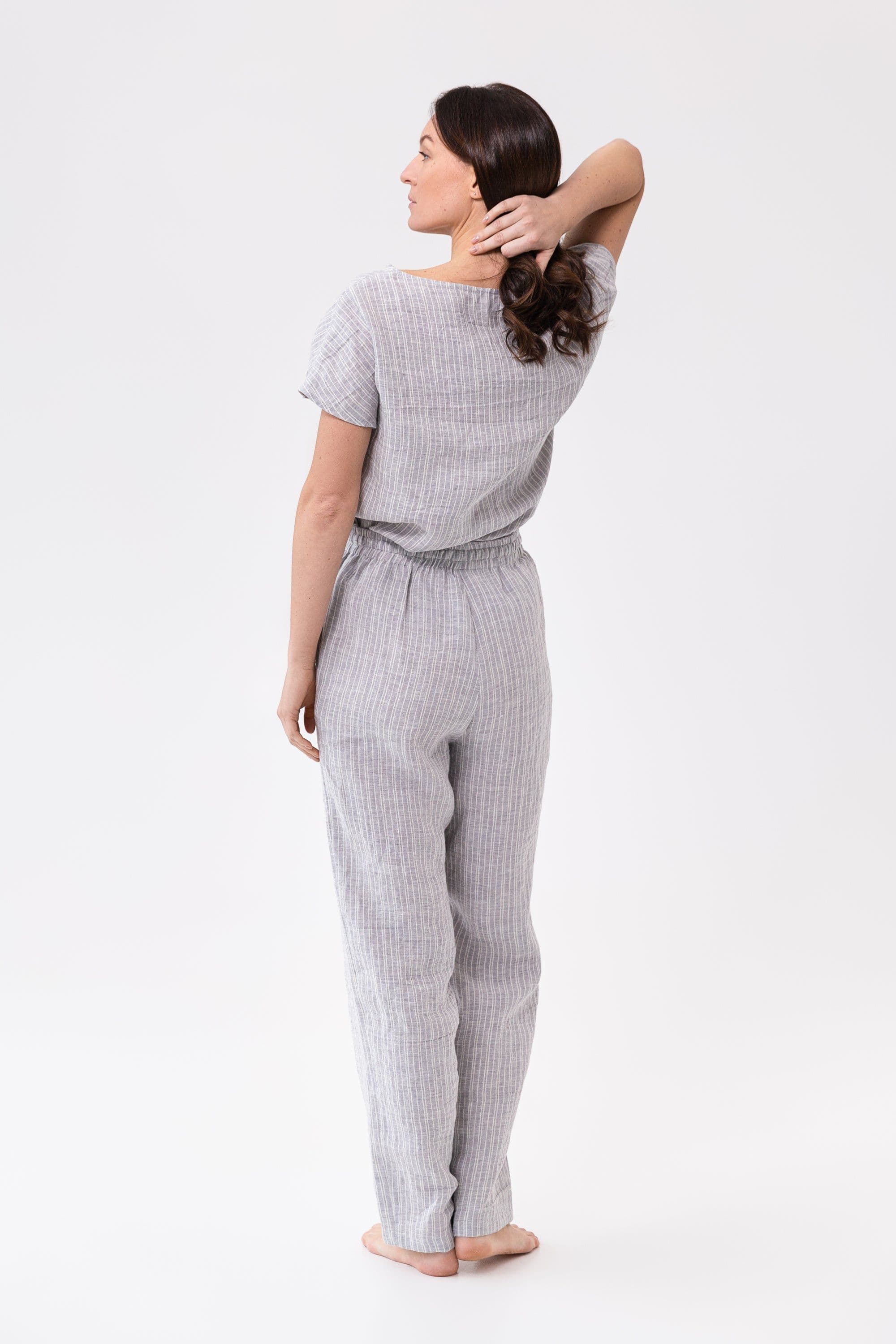 image-Ice Blue linen / Natural Linen Pajama set / Linen loungewear / Linen