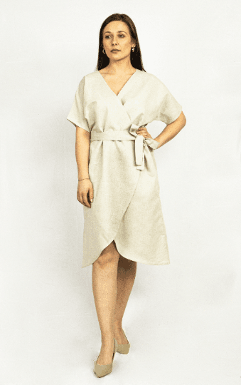 image-Light Grey linen wrap dress