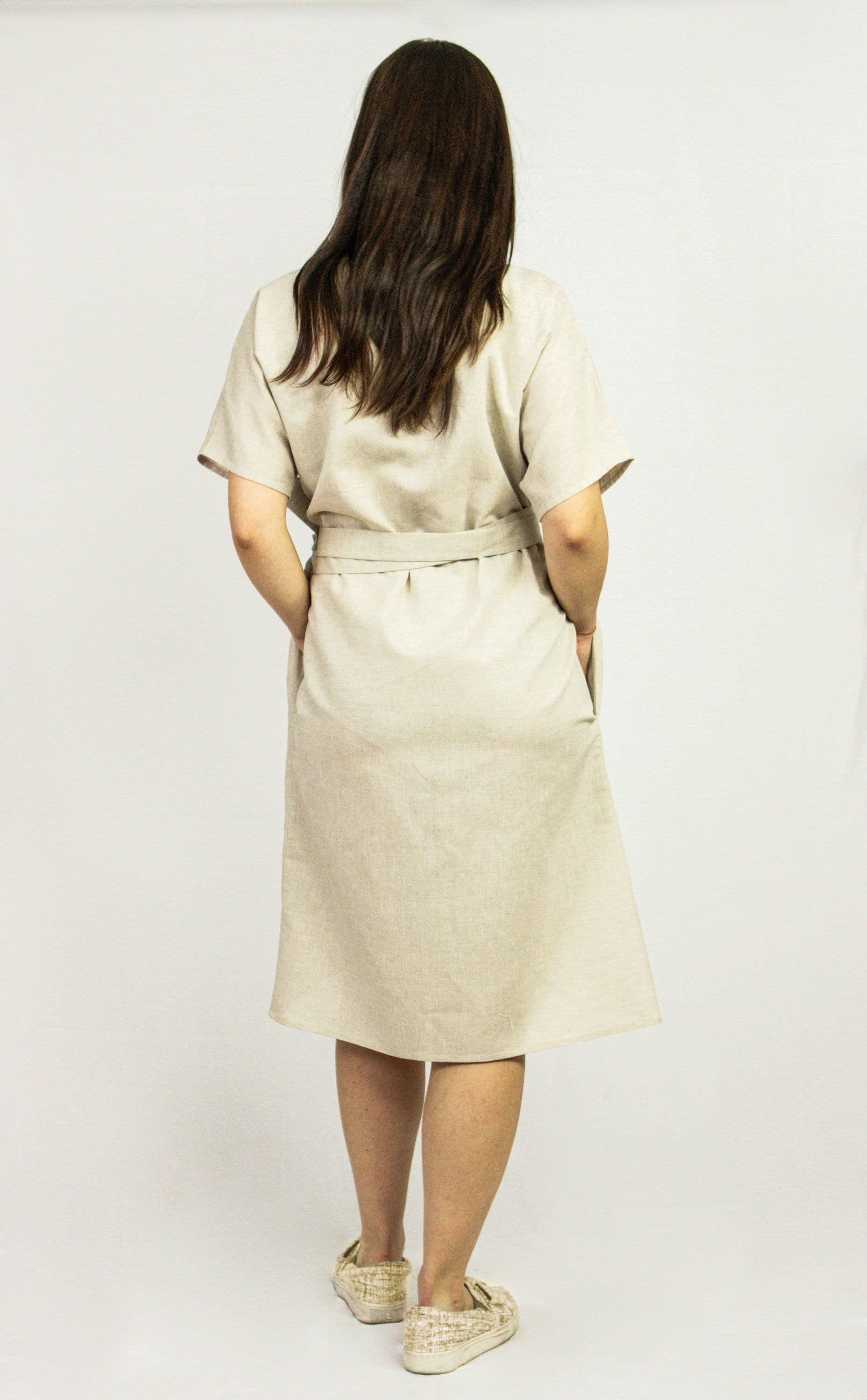 image-Light Grey linen wrap dress