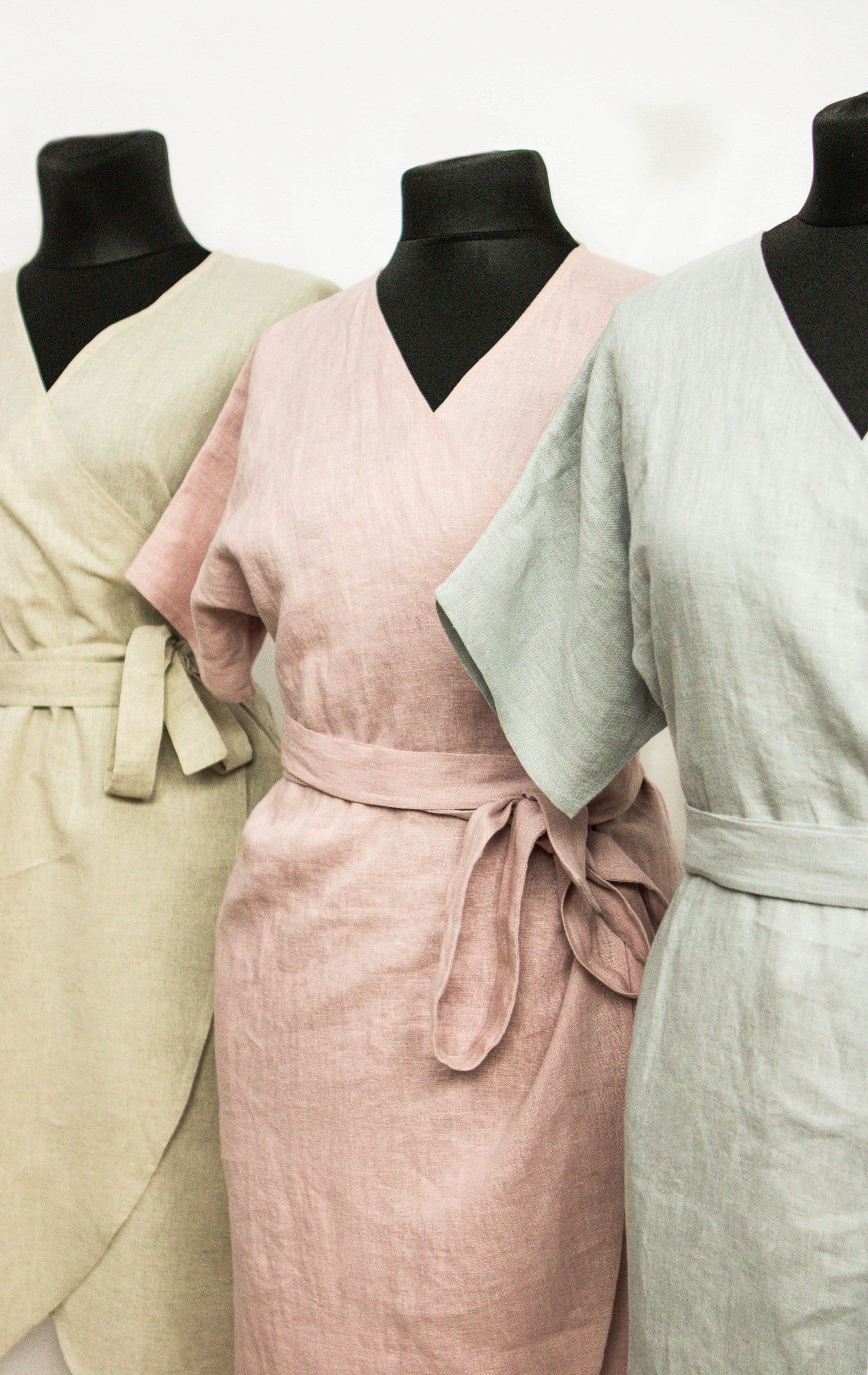 image-Light Grey linen wrap dress