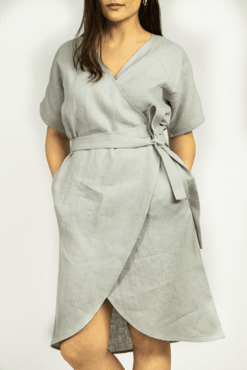 image-Light Grey linen wrap dress