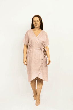 image-Light Grey linen wrap dress
