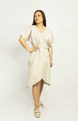 image-Light Grey linen wrap dress