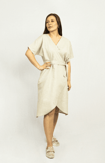 image-Light Grey linen wrap dress
