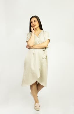 image-Light Grey linen wrap dress