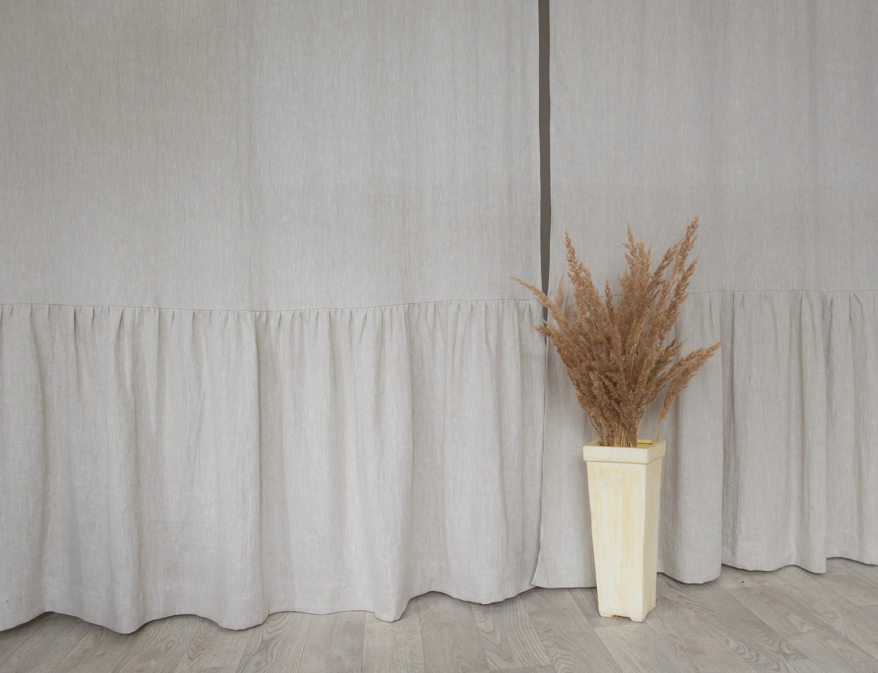 image-Natural Light linen curtain with ruffles, rod pocket