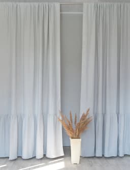 image-Natural Light linen curtain with ruffles, rod pocket