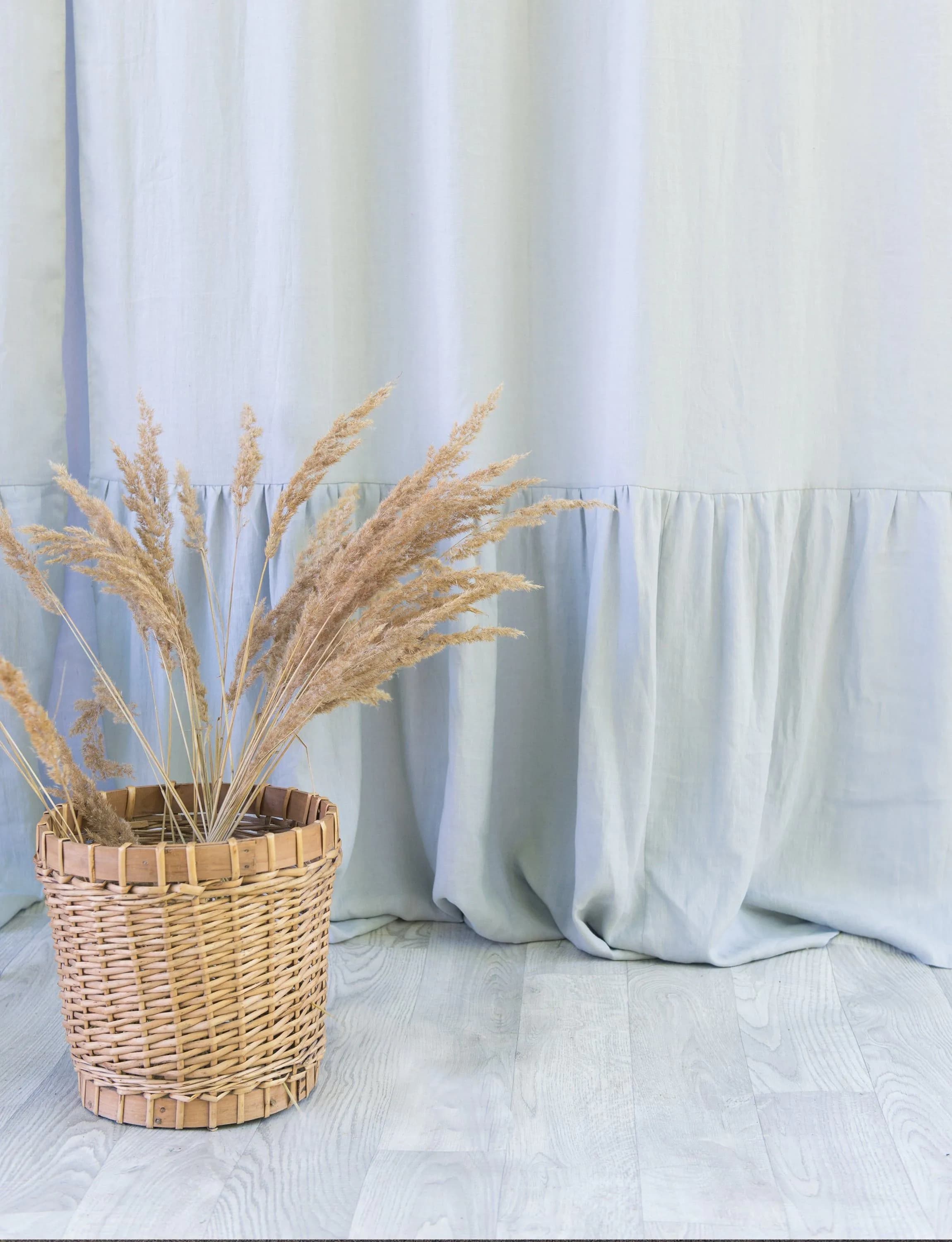image-Natural Light linen curtain with ruffles, rod pocket