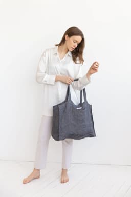 image-Double Cloth linen beach bag with pocket
