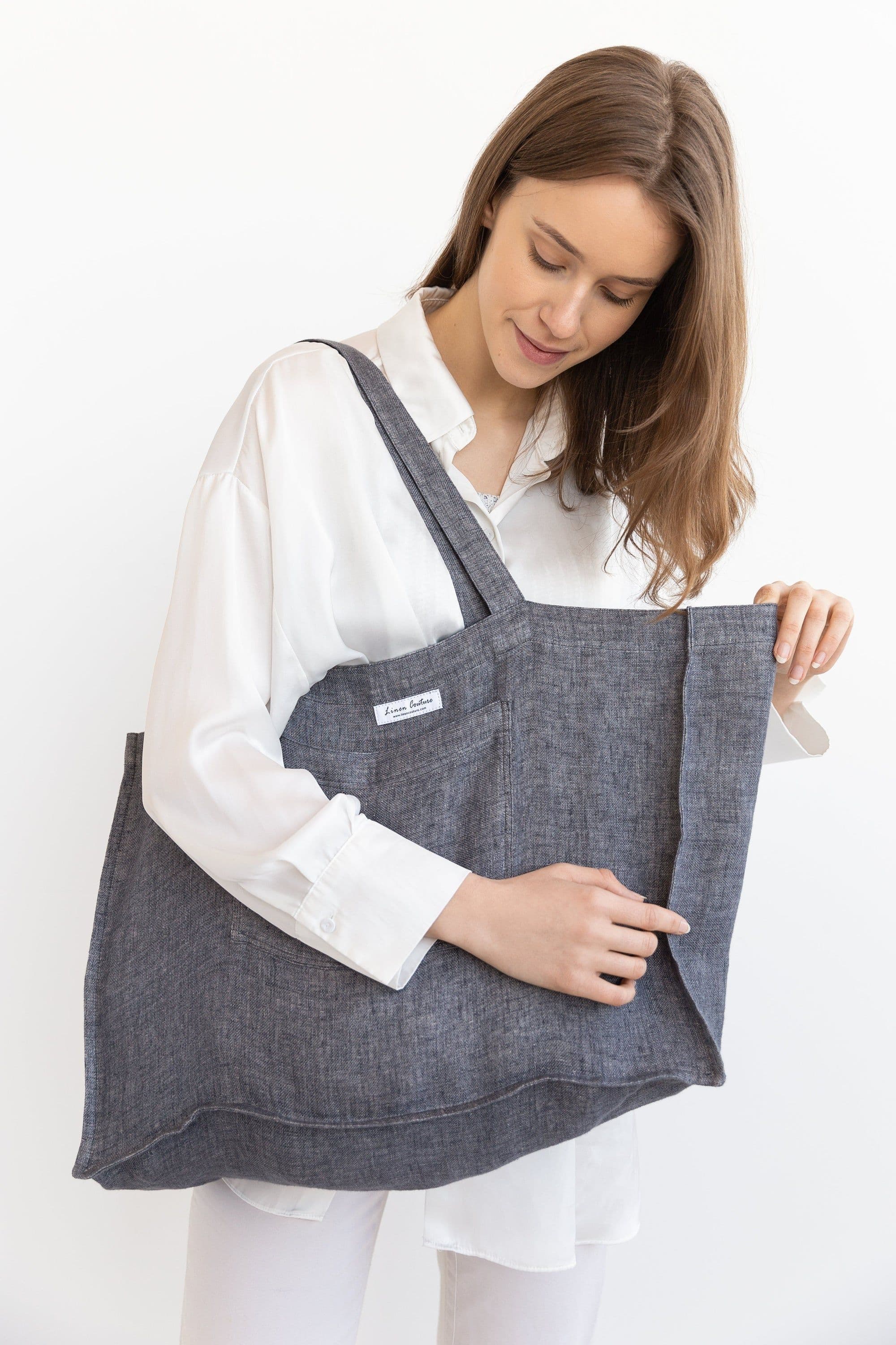 image-Double Cloth linen beach bag with pocket