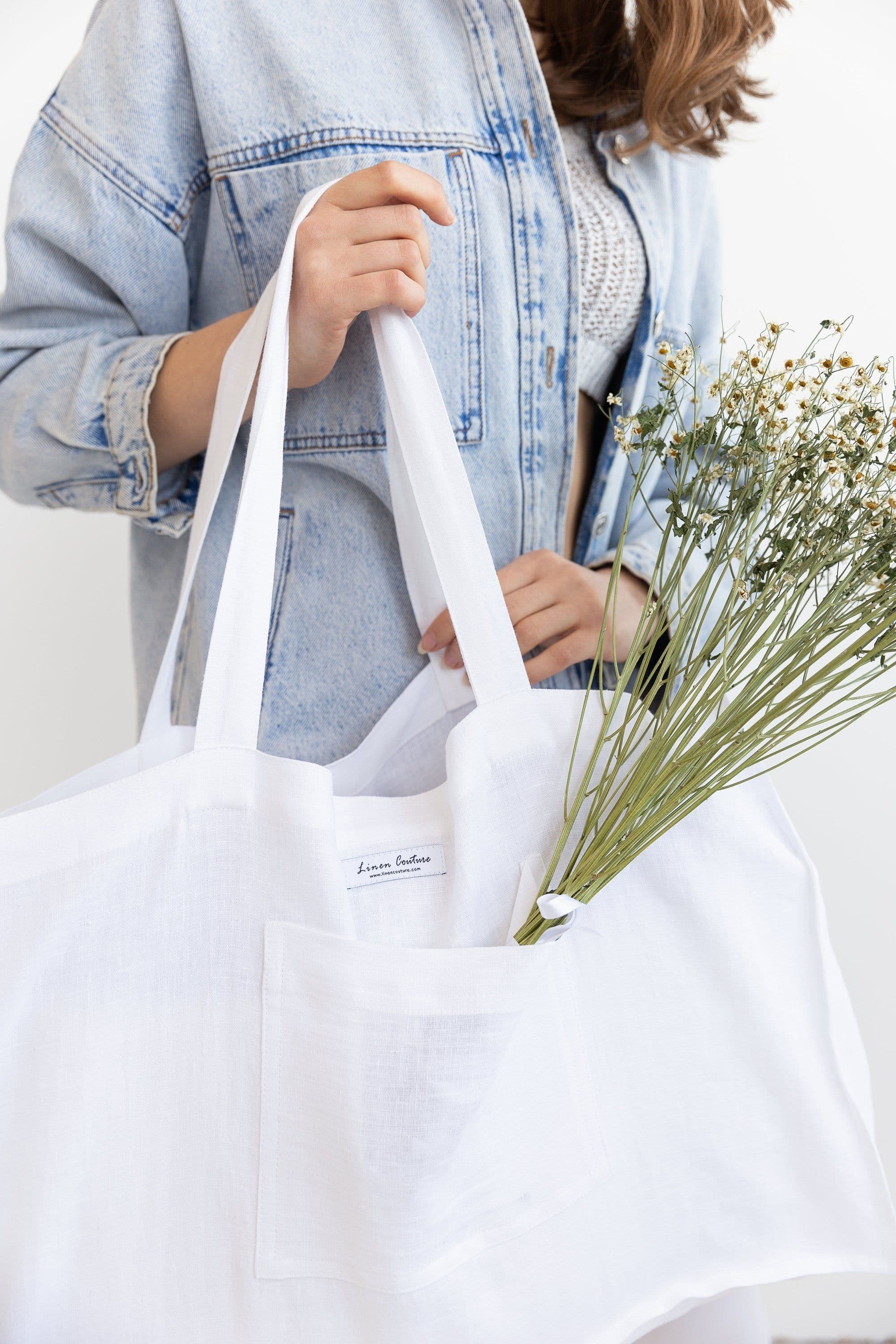 image-Double Cloth linen beach bag with pocket