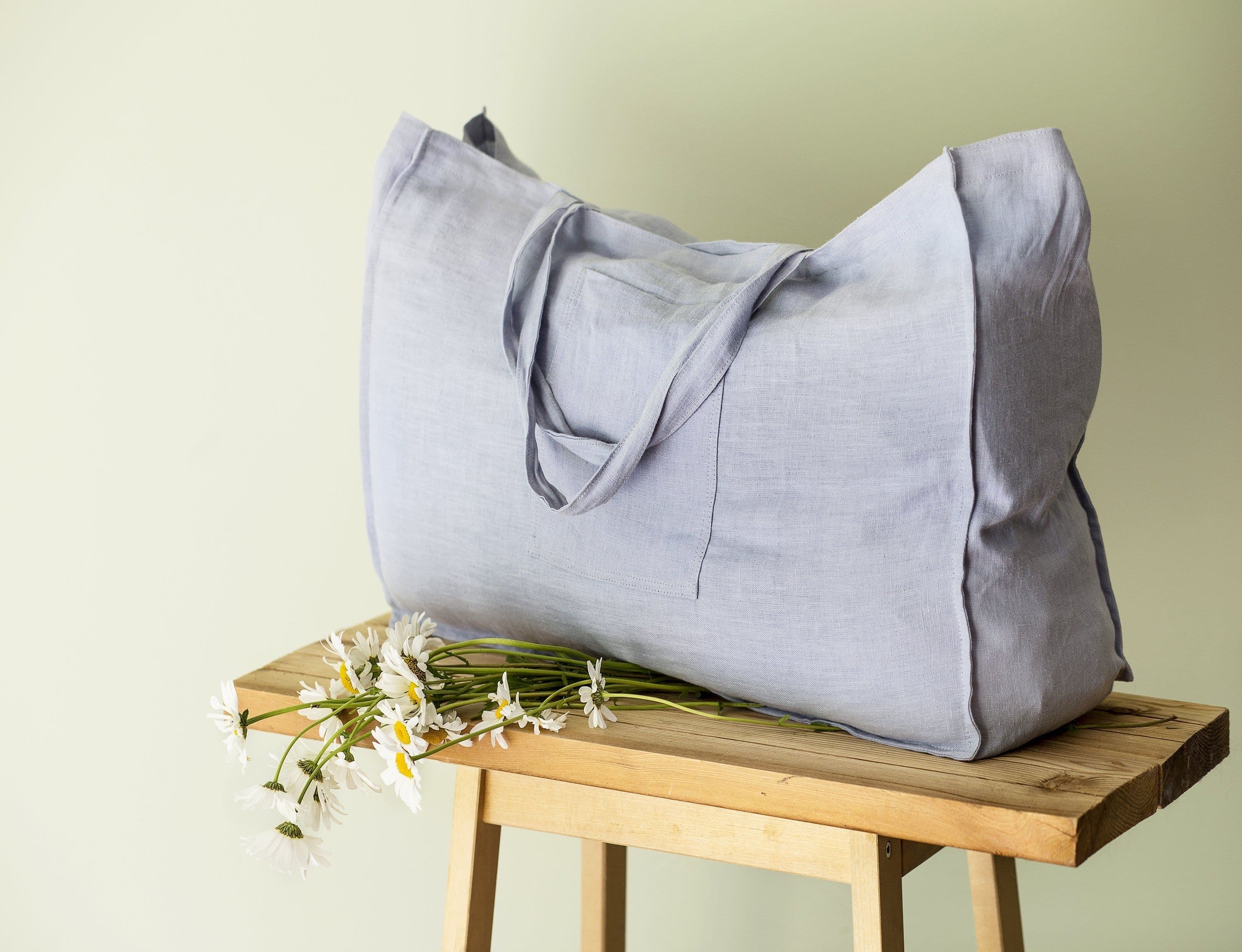 image-Double Cloth linen beach bag with pocket