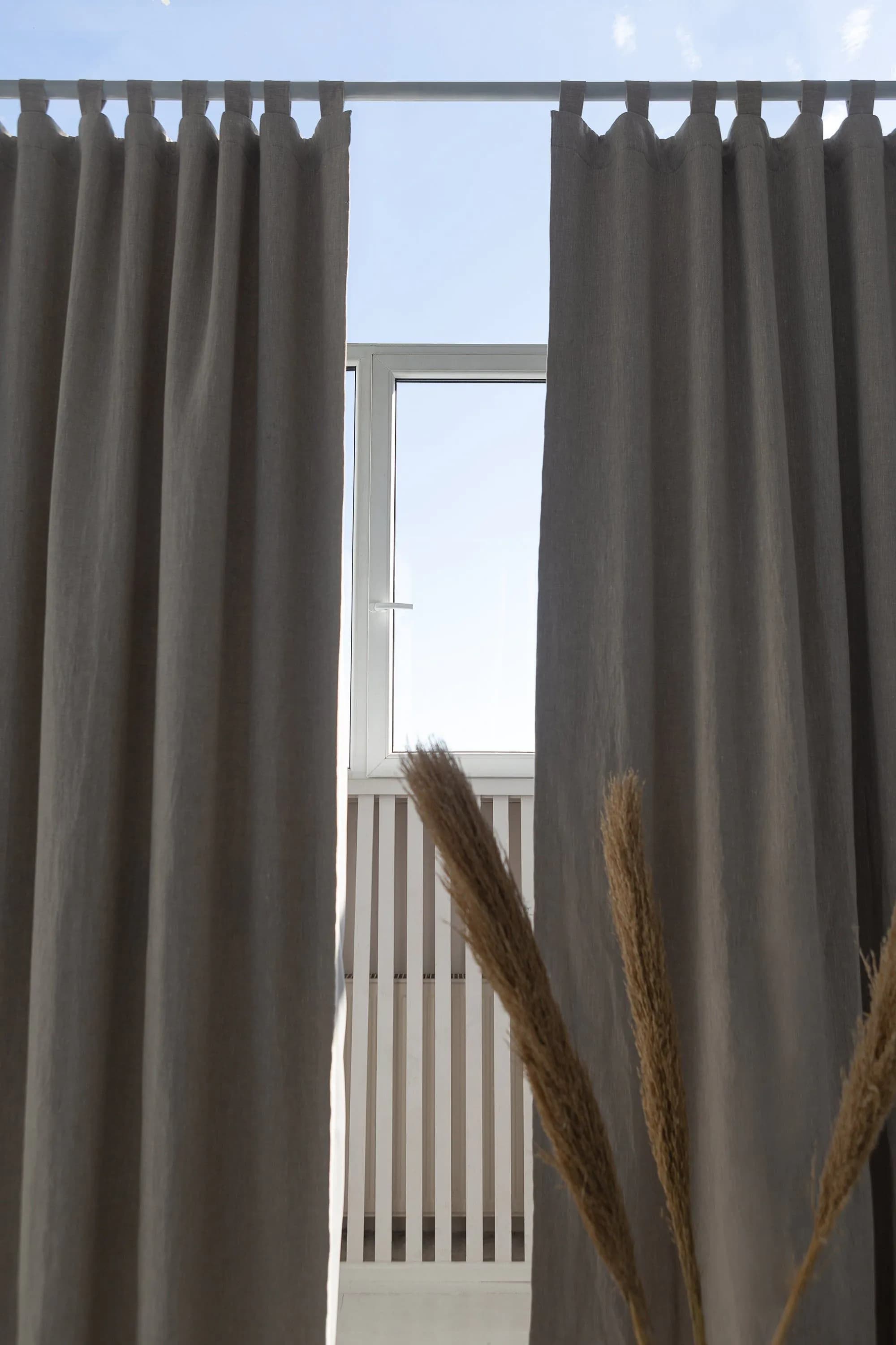 image-Natural linen curtain with blackout, tabs