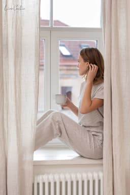 image-Natural light linen curtain with rod pocket