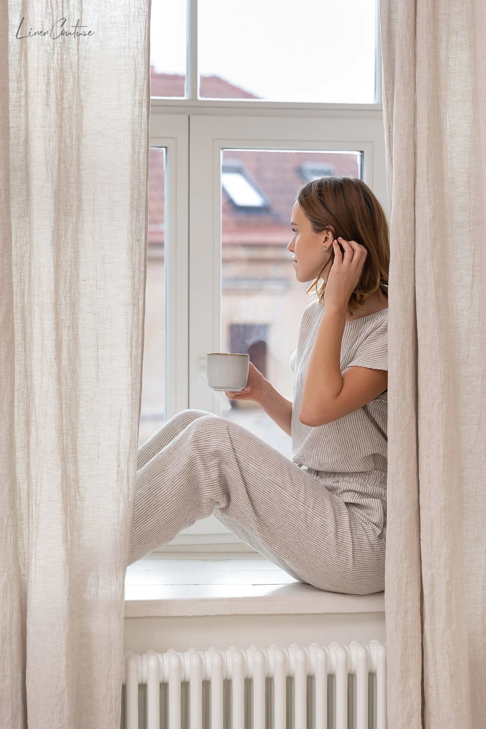 image-Natural light linen curtain with rod pocket